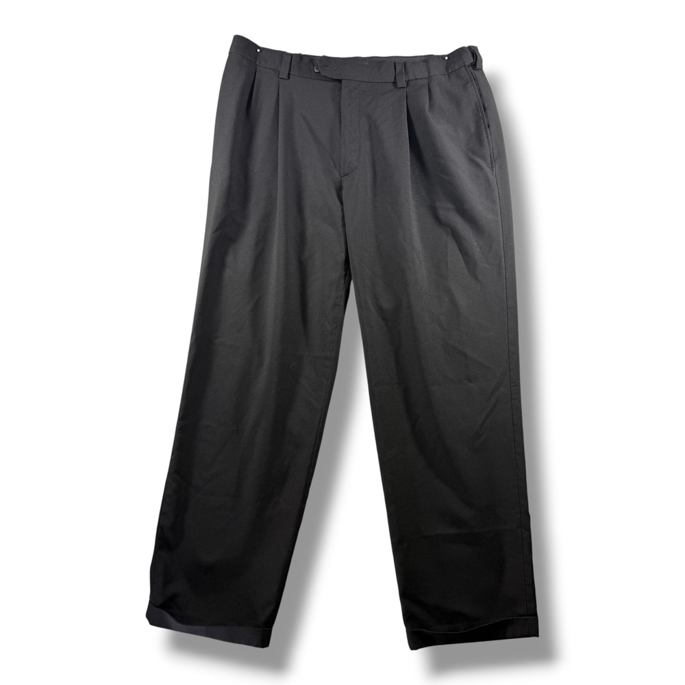 Haggar Classic Fit Black Pleated Dress Pants Mens 36x30 Repreve Cuffed Trousers